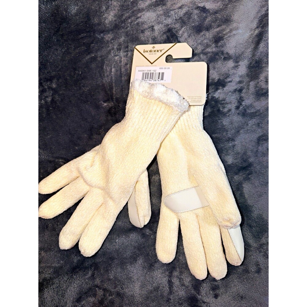 Isotoner Womens Ivory Knit Touchscreen Gloves, One Size, MSRP $42